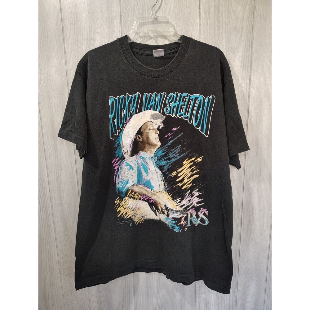 VTG Ricky Van Shelton Single Stitch Men's Black 2-Side Concert T-Shirt 1990 XL